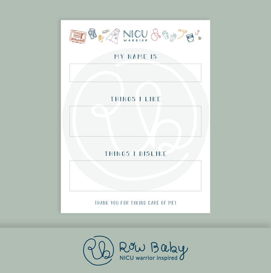 Printable "Caring For Me" NICU Bedside Information Sign