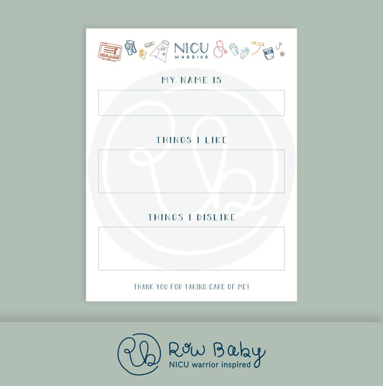 Printable "Caring For Me" NICU Bedside Information Sign