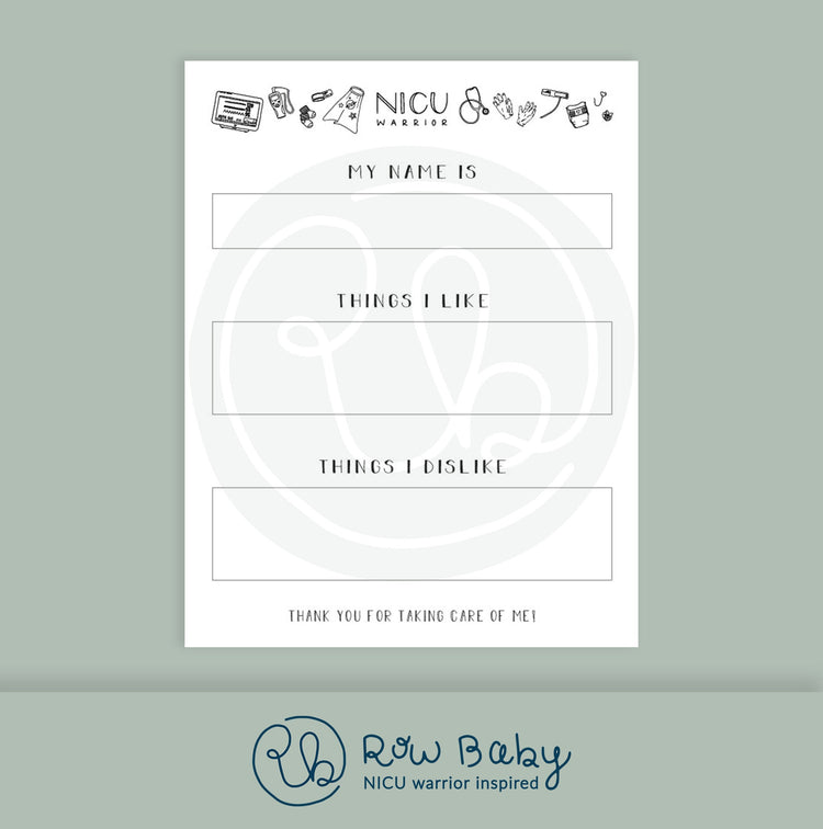 Printable "Caring For Me" NICU Bedside Information Sign