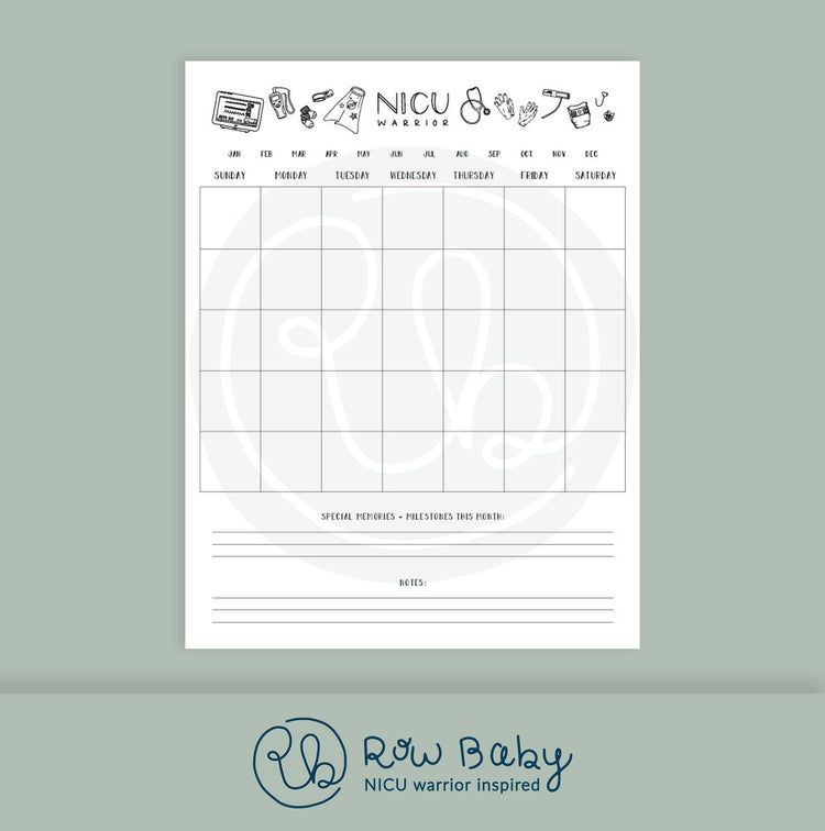 Printable NICU Calendar